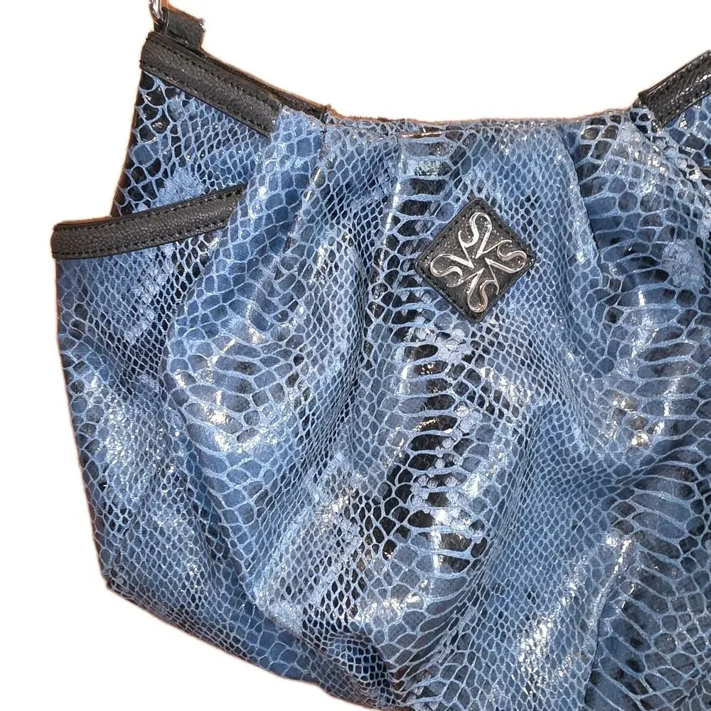 Vintage Simply Vera Wang Blue Black Snake Skin Purse Shoulder Hobo Bag Y2K - Picture 2 of 5